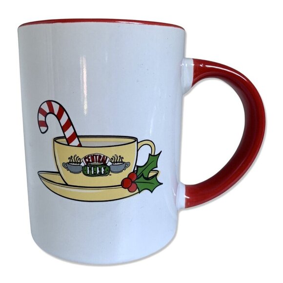 Friend's Central Perk Christmas Candy Cane Holly Large Coffee Mug Ceramic - Picture 1 of 7
